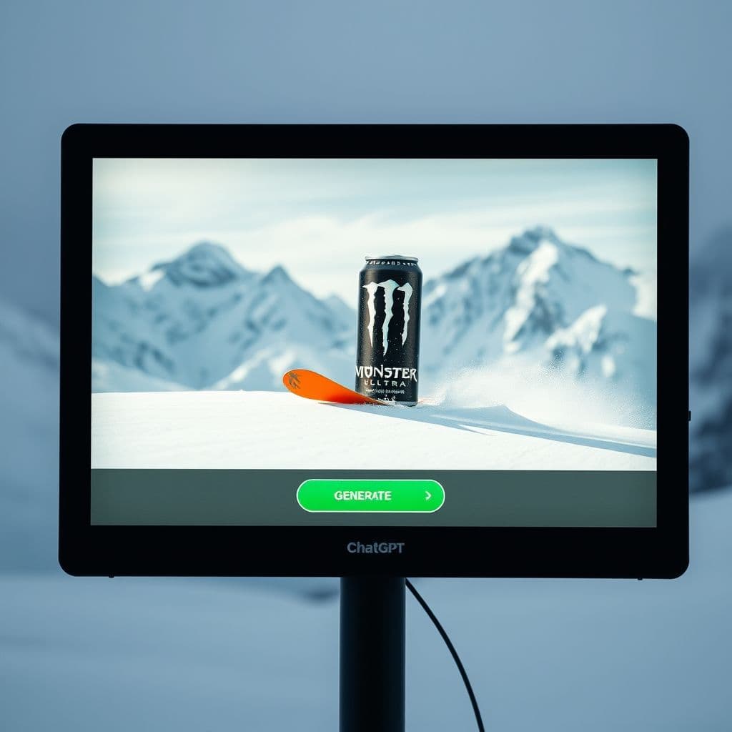Interfaz de ChatGPT mostrando cómo solicitar la generación de una imagen publicitaria.