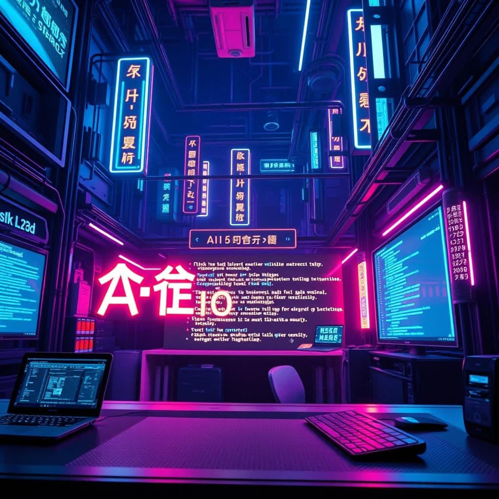 Interfaz de una herramienta de IA convirtiendo texto en video con elementos futuristas.