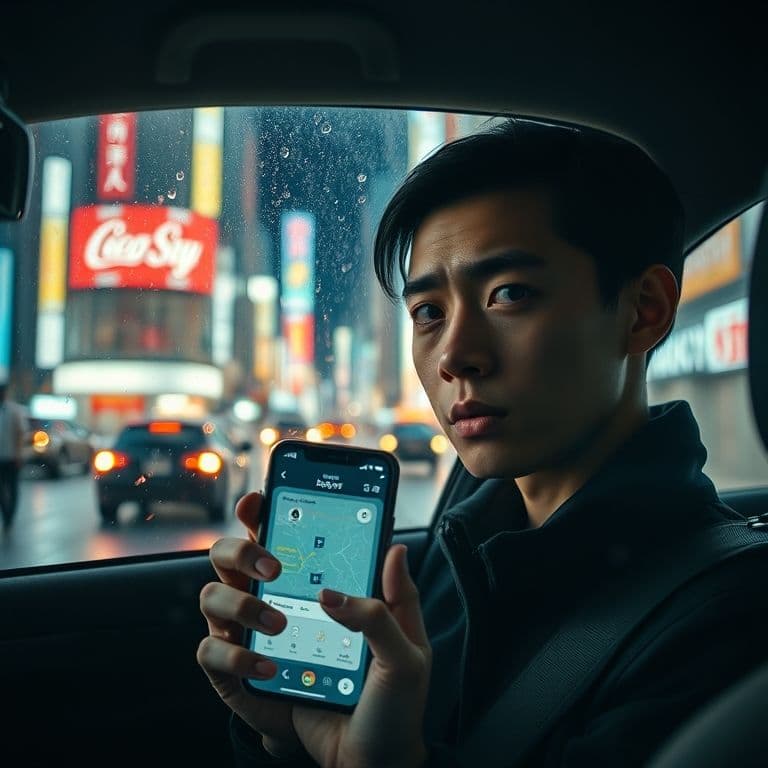 Persona utilizando GeoSpy para geolocalizar una foto desde el interior de un coche