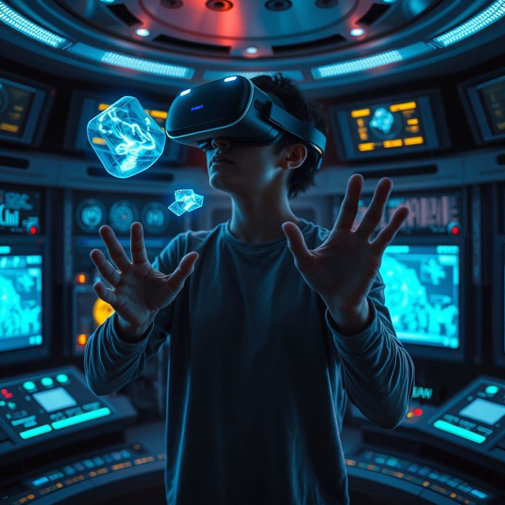 Persona interactuando con un mundo virtual generado por IA