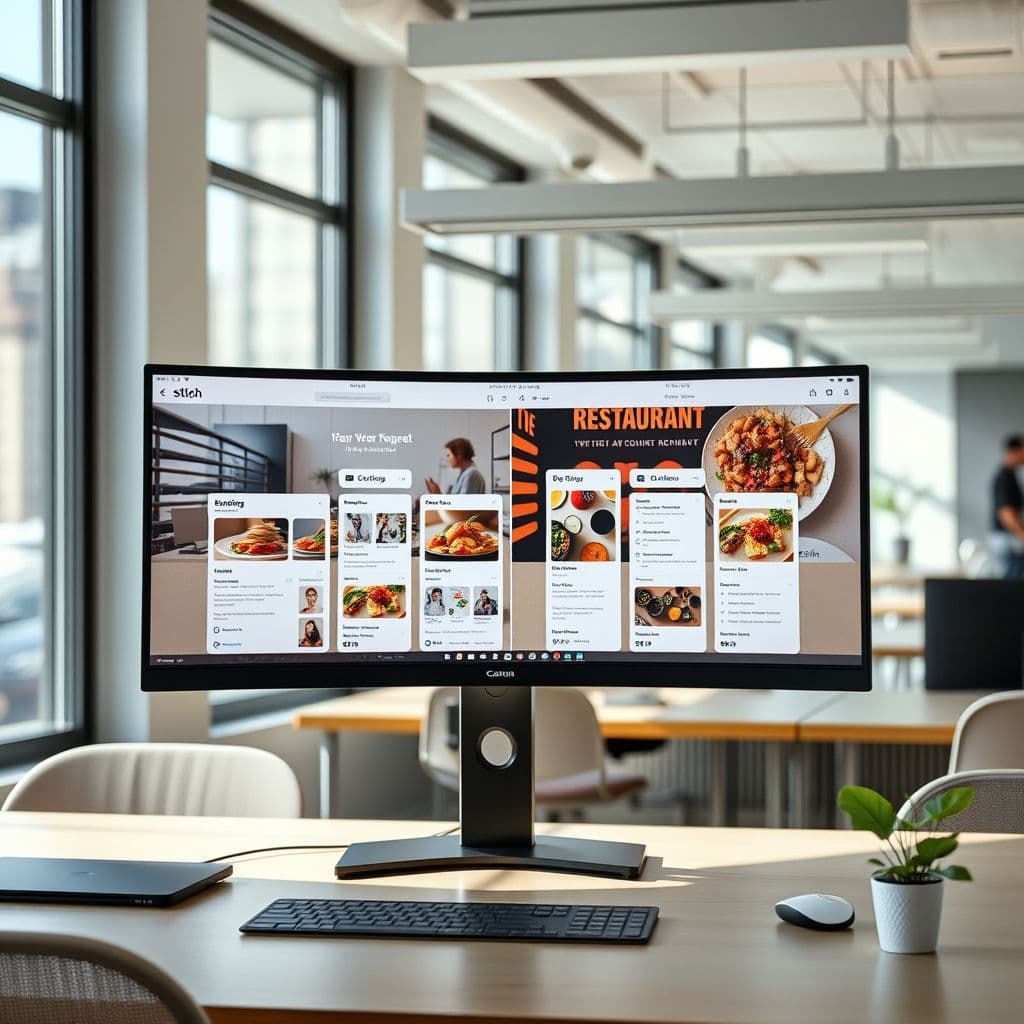 Pantalla mostrando múltiples diseños UI generados por Stitch para una misma idea