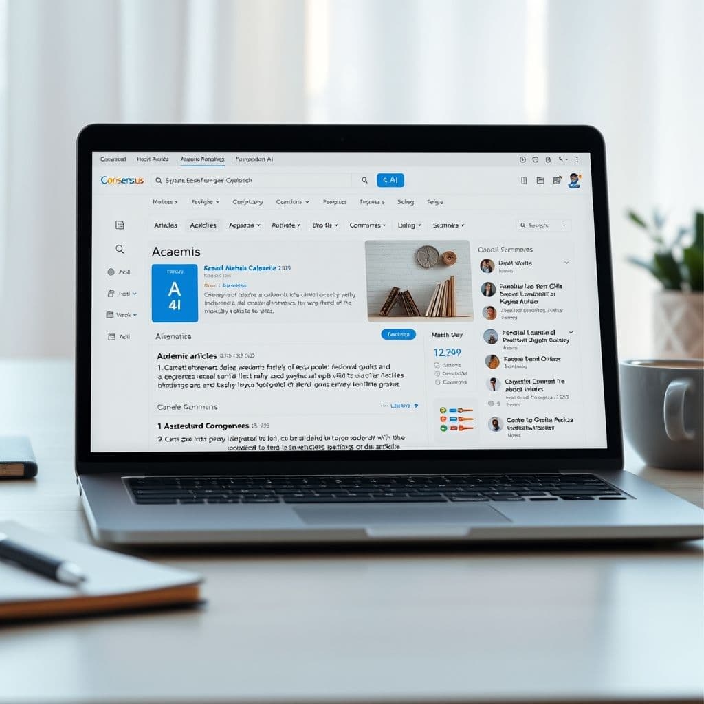 Interfaz de Consensus mostrando resultados de búsqueda académica