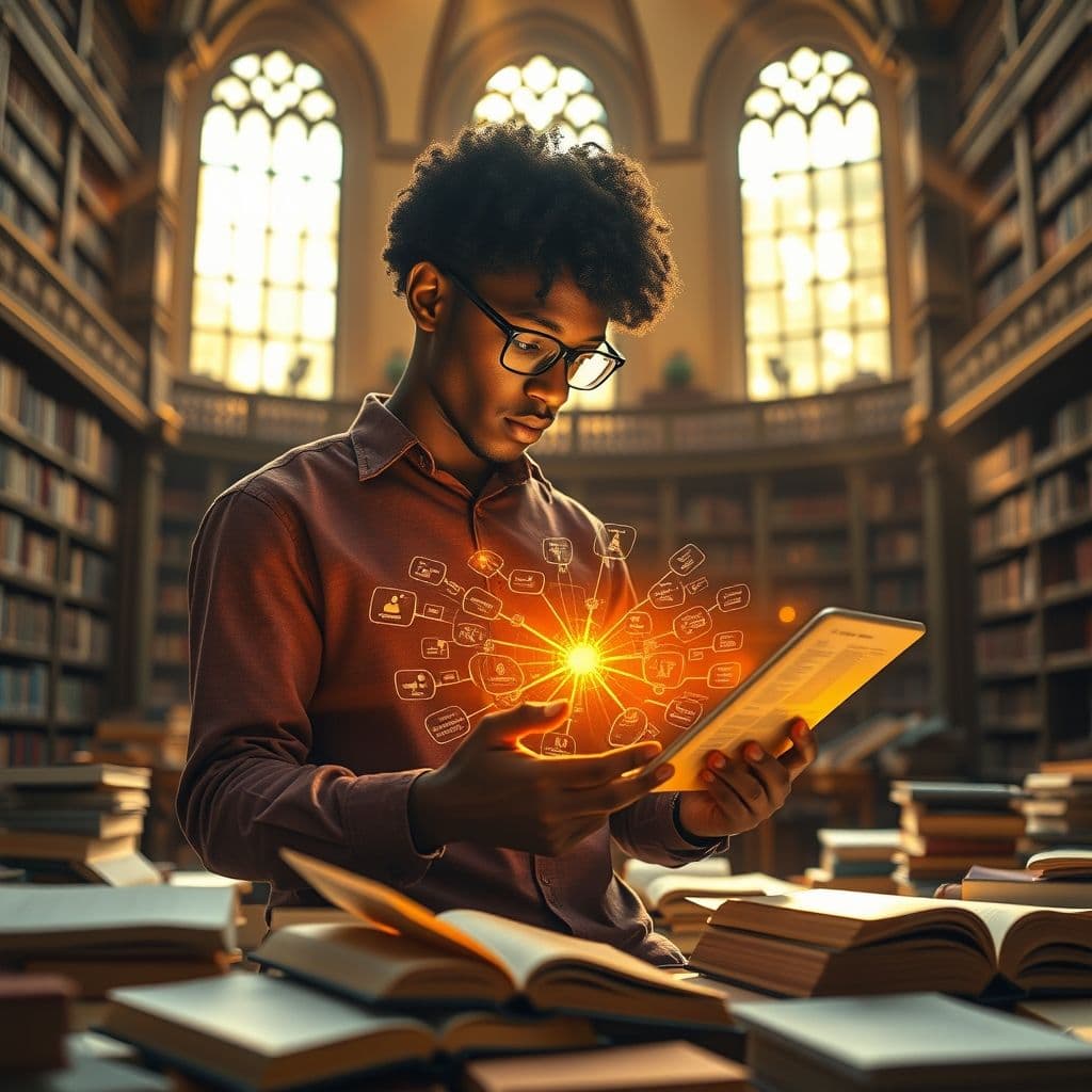 Estudiante utilizando Nightingale en su tableta para organizar apuntes universitarios.