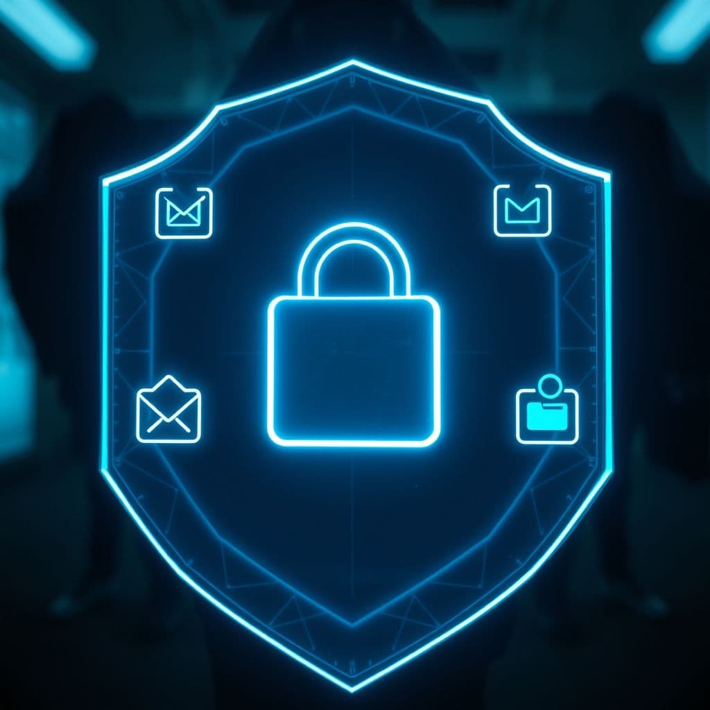 Representación de seguridad digital con un escudo protegiendo datos personales.
