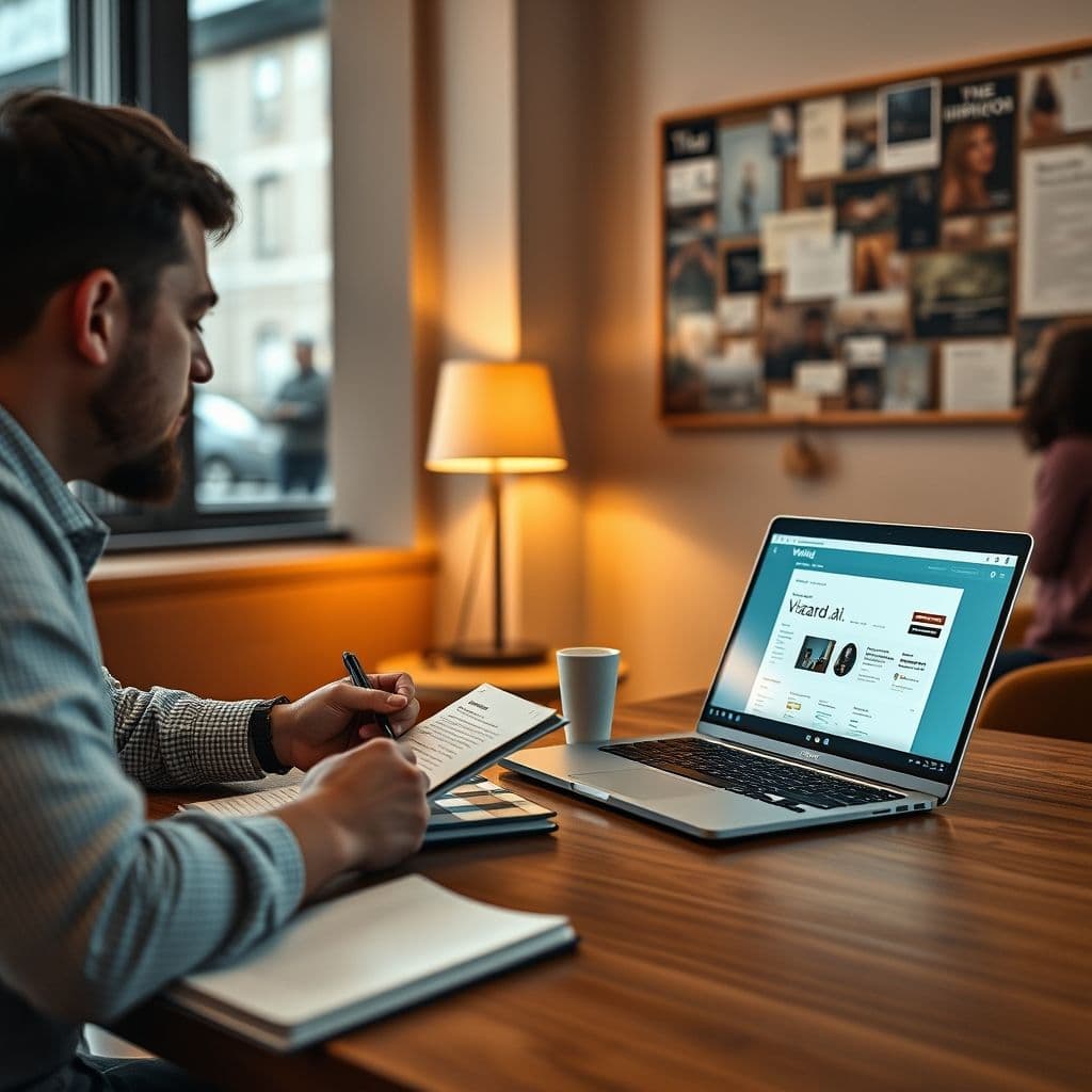 Creativo adaptando guión viral con toque personal en computadora