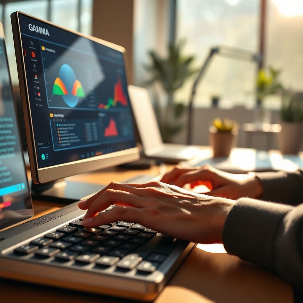 Interfaz moderna de Gamma mostrando sus funciones de IA