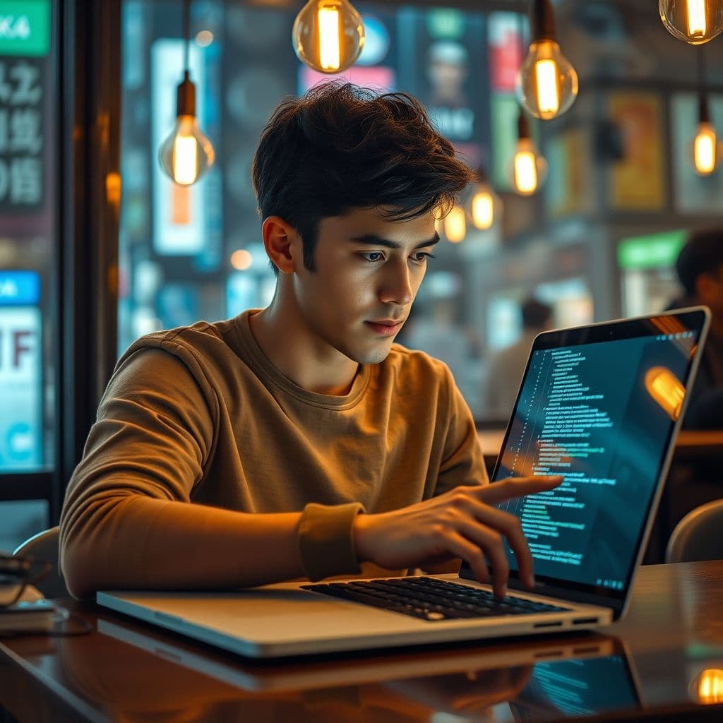 Persona utilizando ChatLLM en una computadora portátil para generar código de programación.