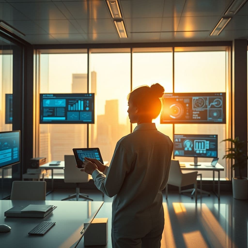 Persona trabajando eficientemente con herramientas de IA en múltiples pantallas