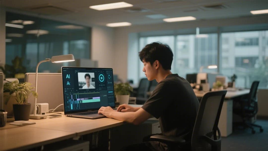 Persona creando un video con inteligencia artificial en su computadora