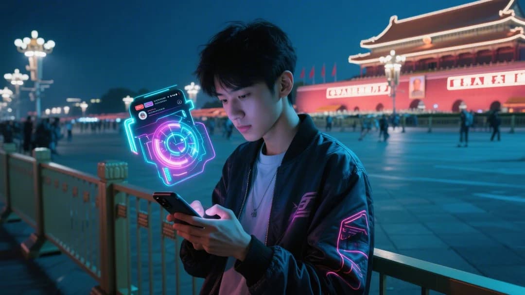 Persona usando la aplicación Creative en su teléfono para editar un video con efectos especiales.