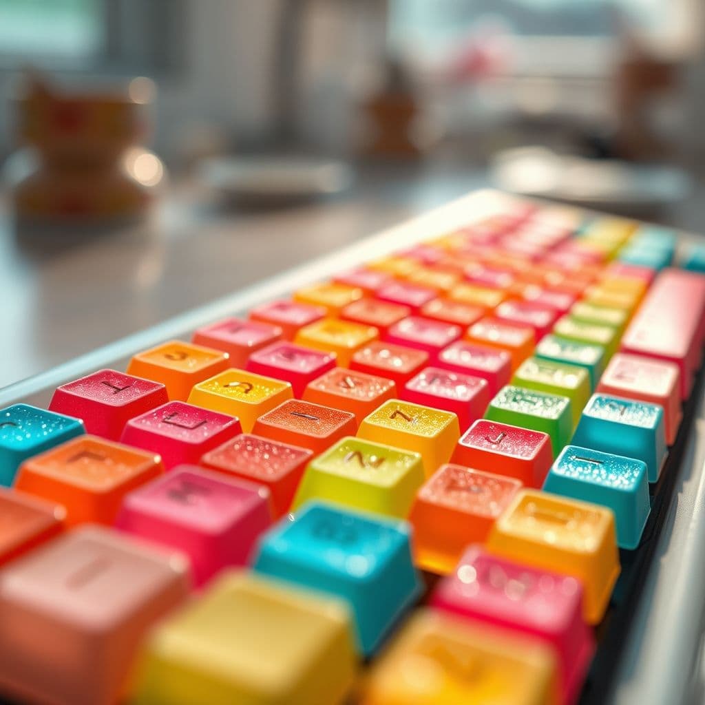 Teclado hecho de golosinas generado con IA para videos ASMR