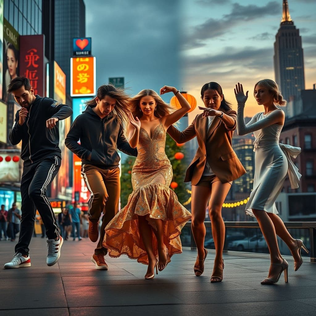 Ejemplos de diferentes celebridades animadas con la misma plantilla de baile