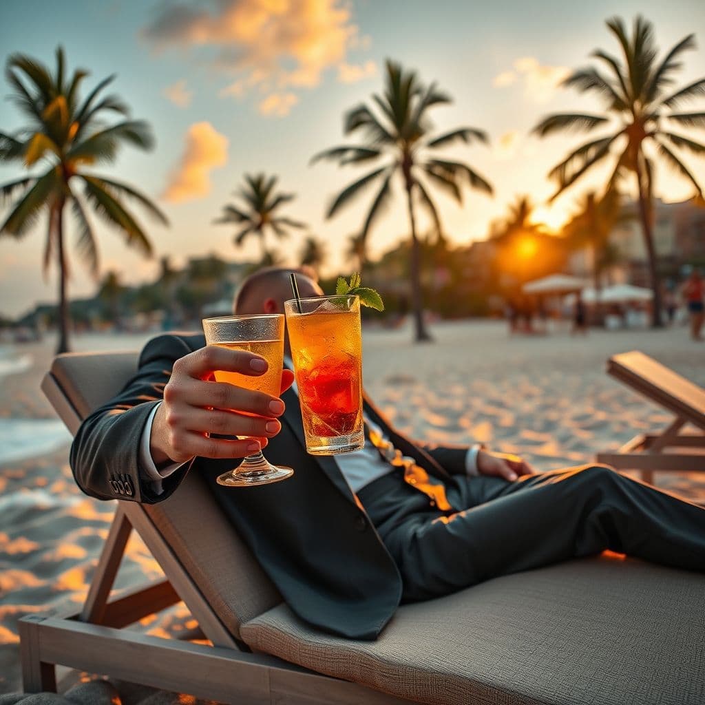 Transformación de foto personal de oficina a vacaciones en playa