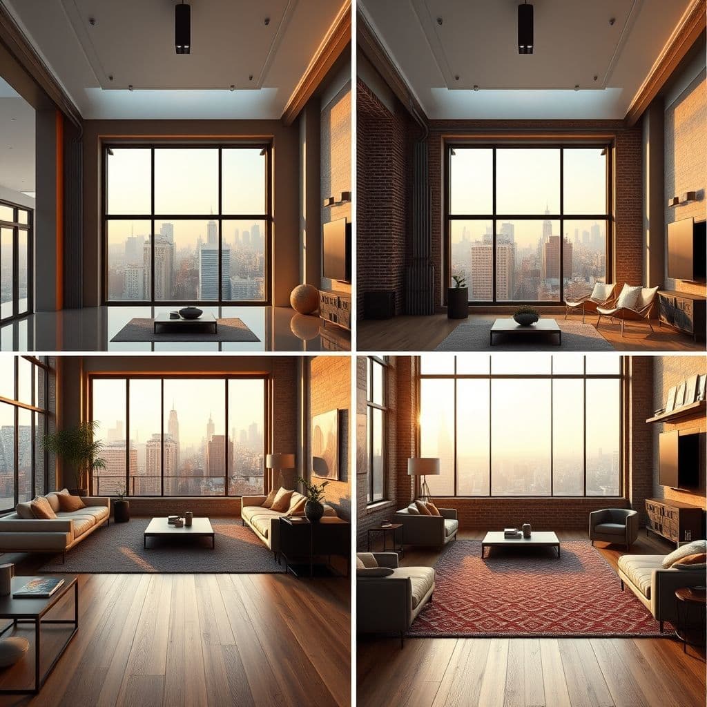 Ejemplos de resultados generados por IA mostrando diferentes estilos de habitación