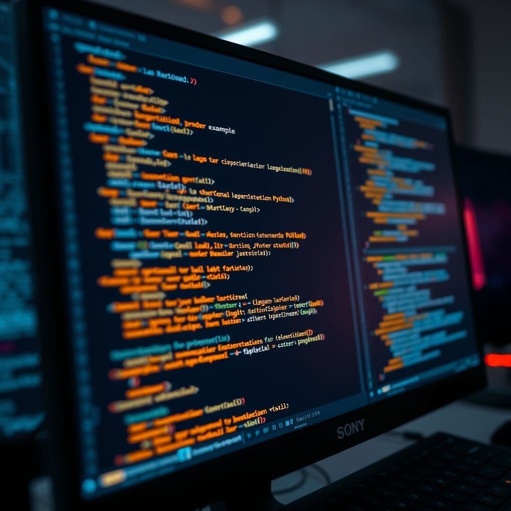 Ejemplo visual de prompts de IA en editor de código con syntax highlighting