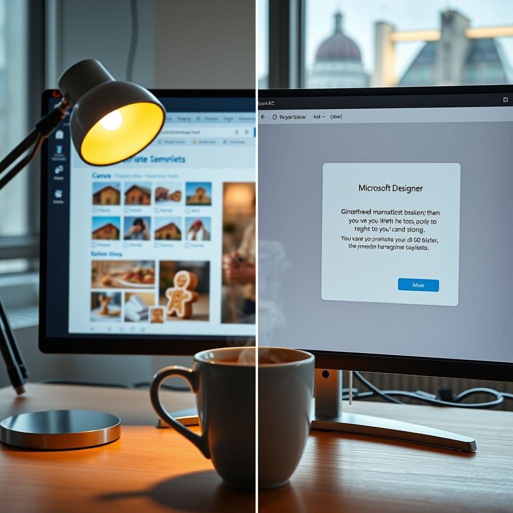 Comparación lado a lado de interfaces de Canva y Microsoft Designer