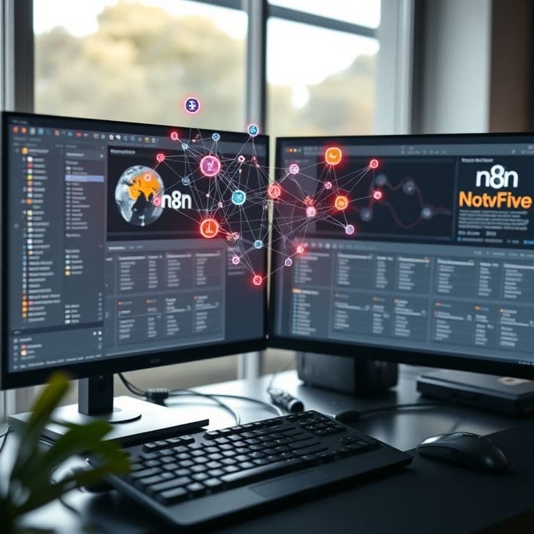 Interfaz de n8n mostrando automatizaciones con IA integradas en un escritorio moderno