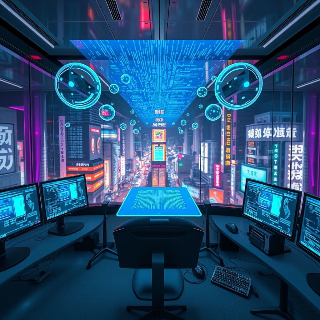 Interfaz futurista de Warp Terminal mostrando código generado por IA