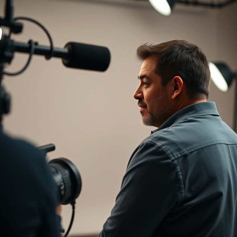 Proceso de creación de video testimonial con IA mostrando diferentes ángulos y expresiones