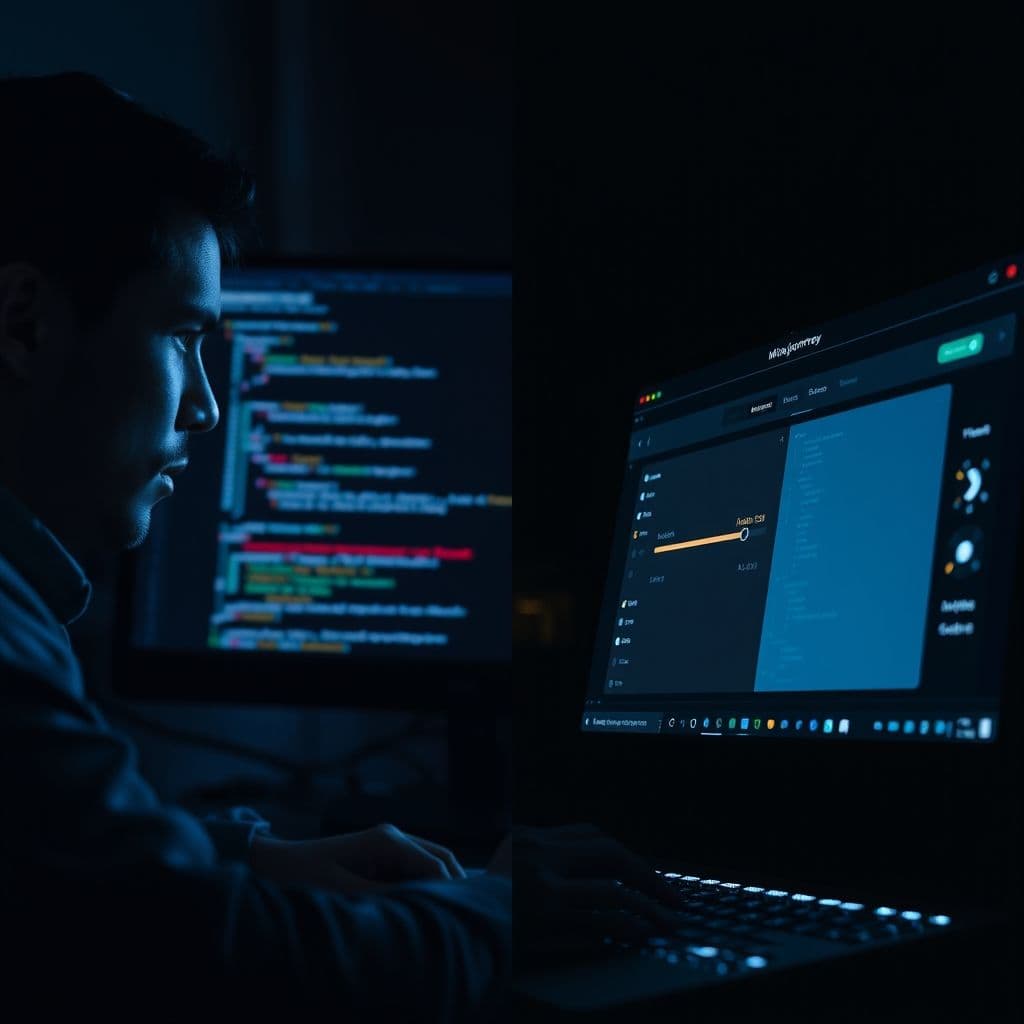 Comparación entre desarrollo web tradicional y automatizado con IA, mostrando diferencias en control y personalización