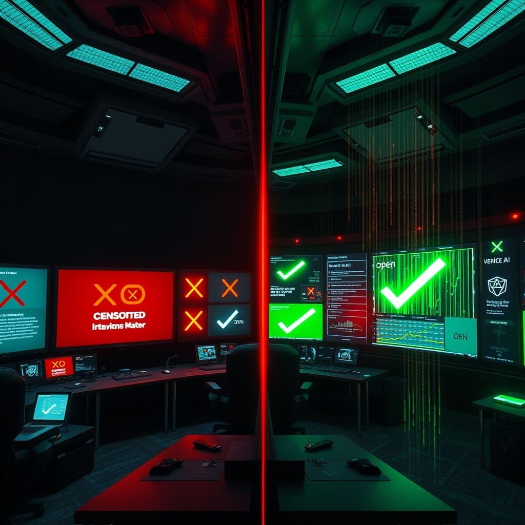 Comparación visual entre IA censurada y Venice AI sin restricciones