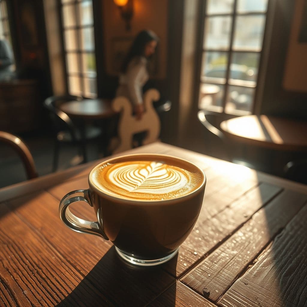 Imagen generada con IA de una taza de café en un ambiente acogedor