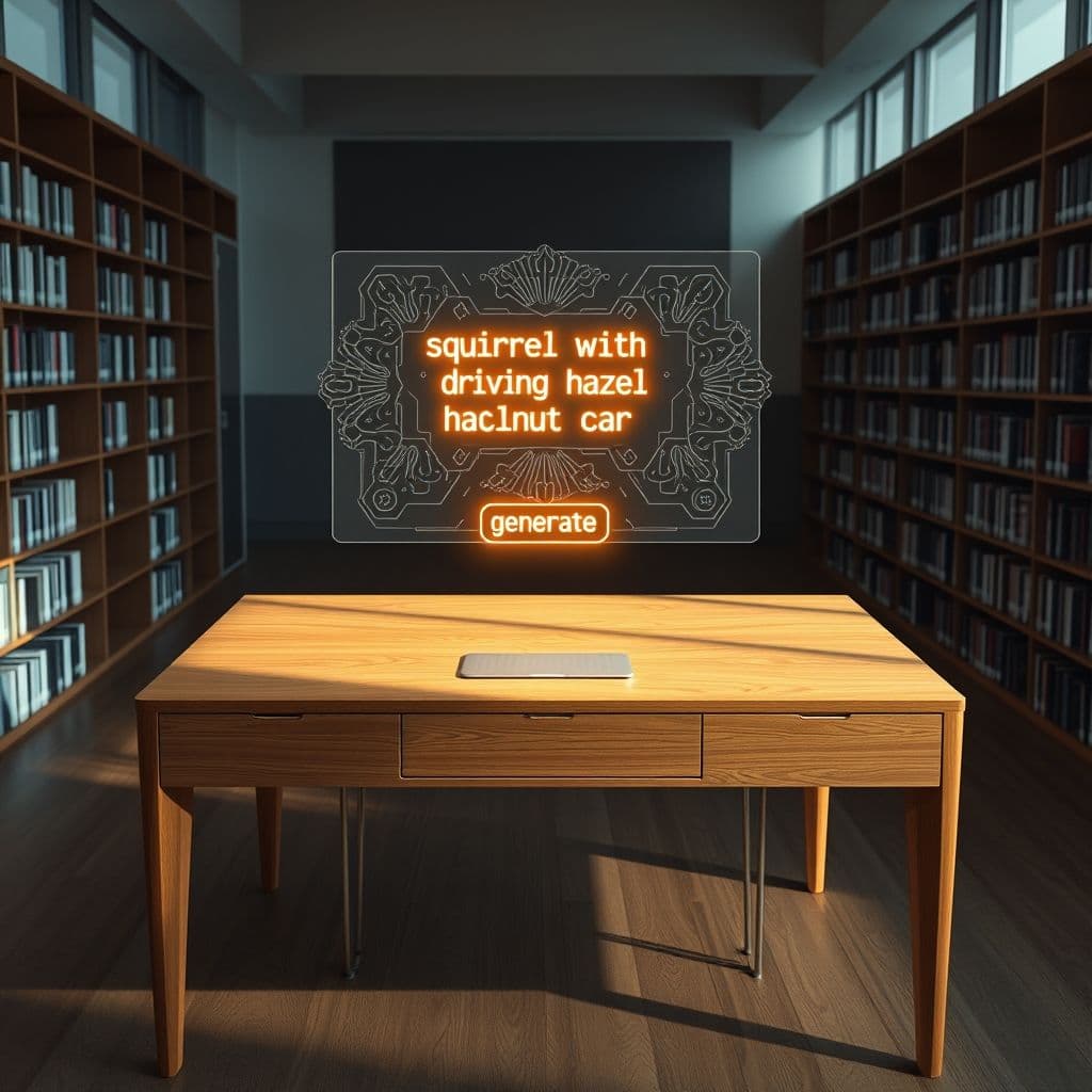 Interfaz de Gwen mostrando prompt de ardilla conduciendo coche de avellanas