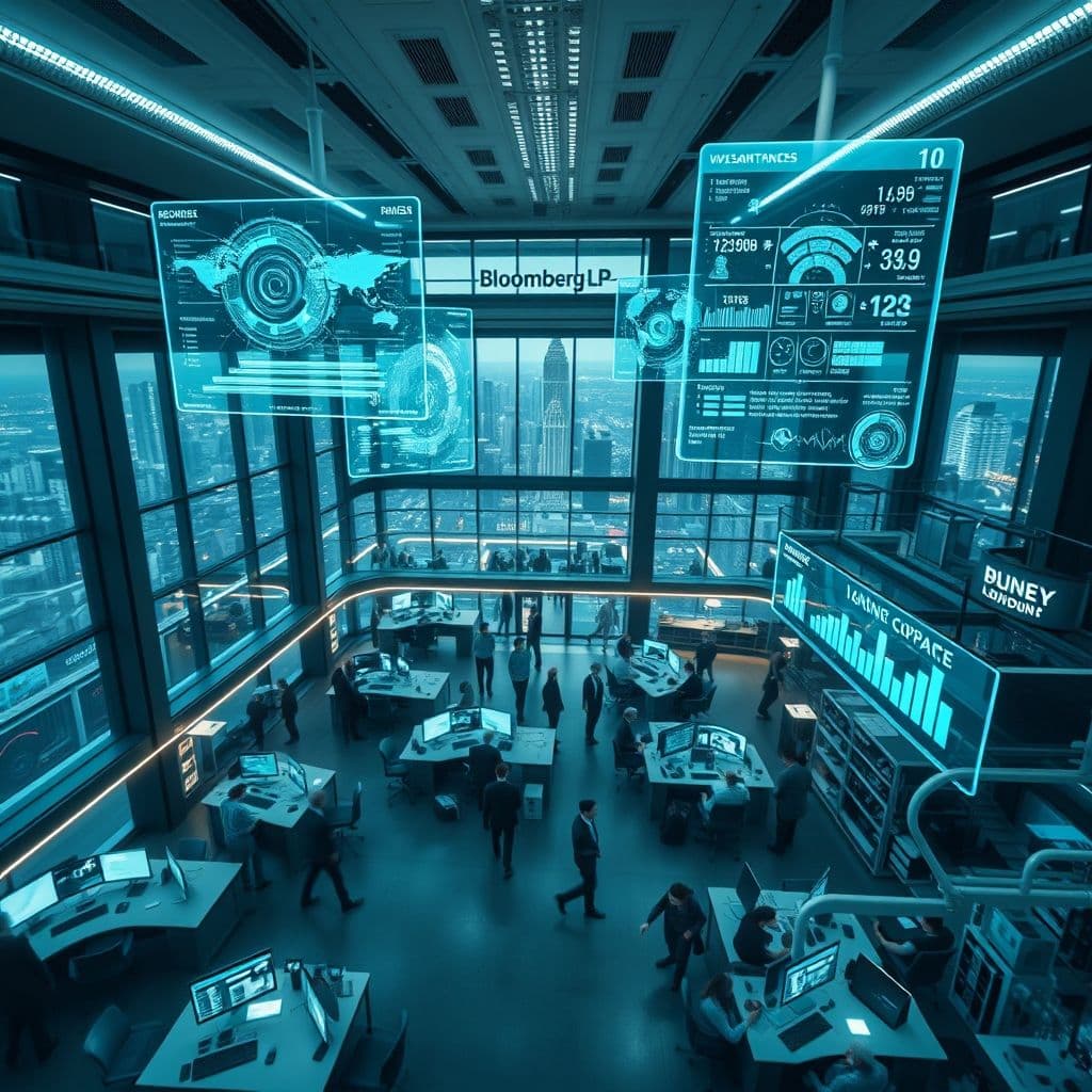 Representación visual de inteligencia artificial proactiva gestionando tareas automáticamente en entorno de oficina futurista