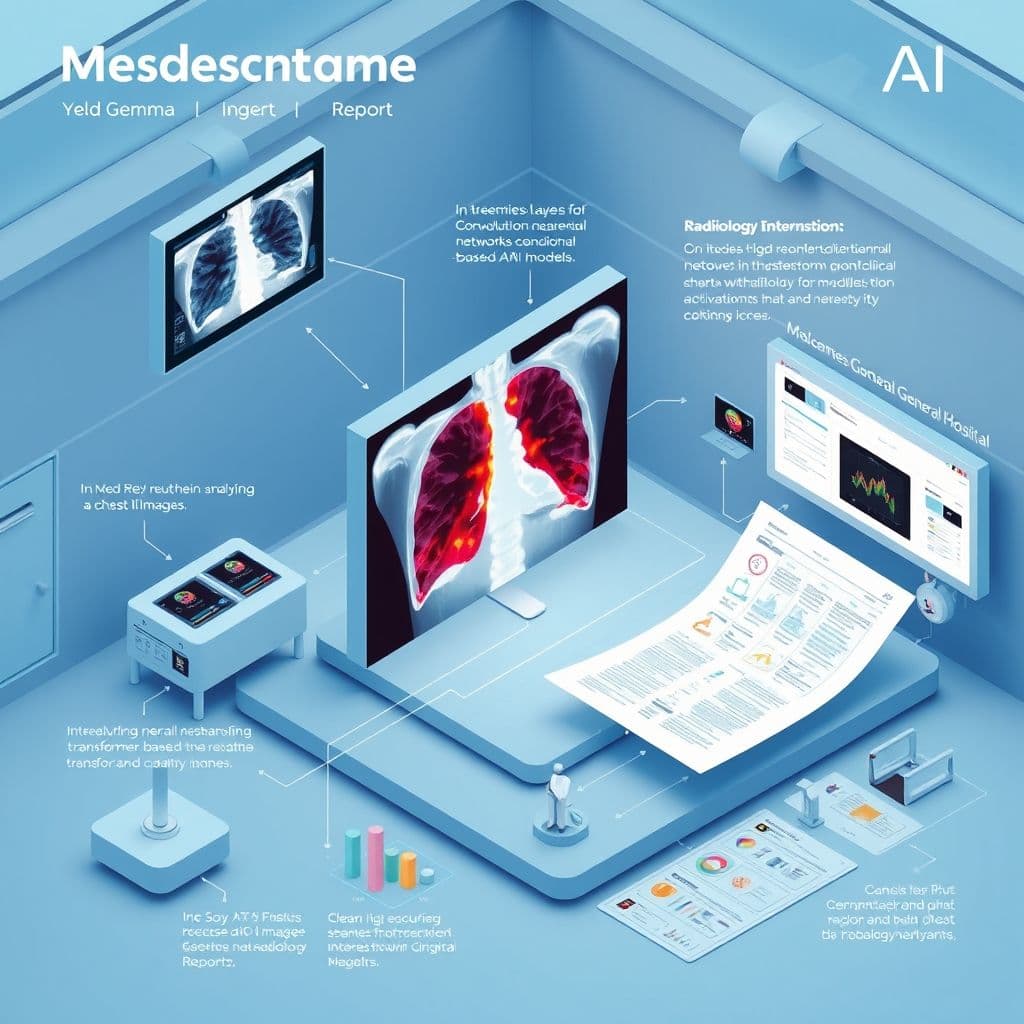 Diagrama que muestra el proceso de análisis de radiografías por MedGemma