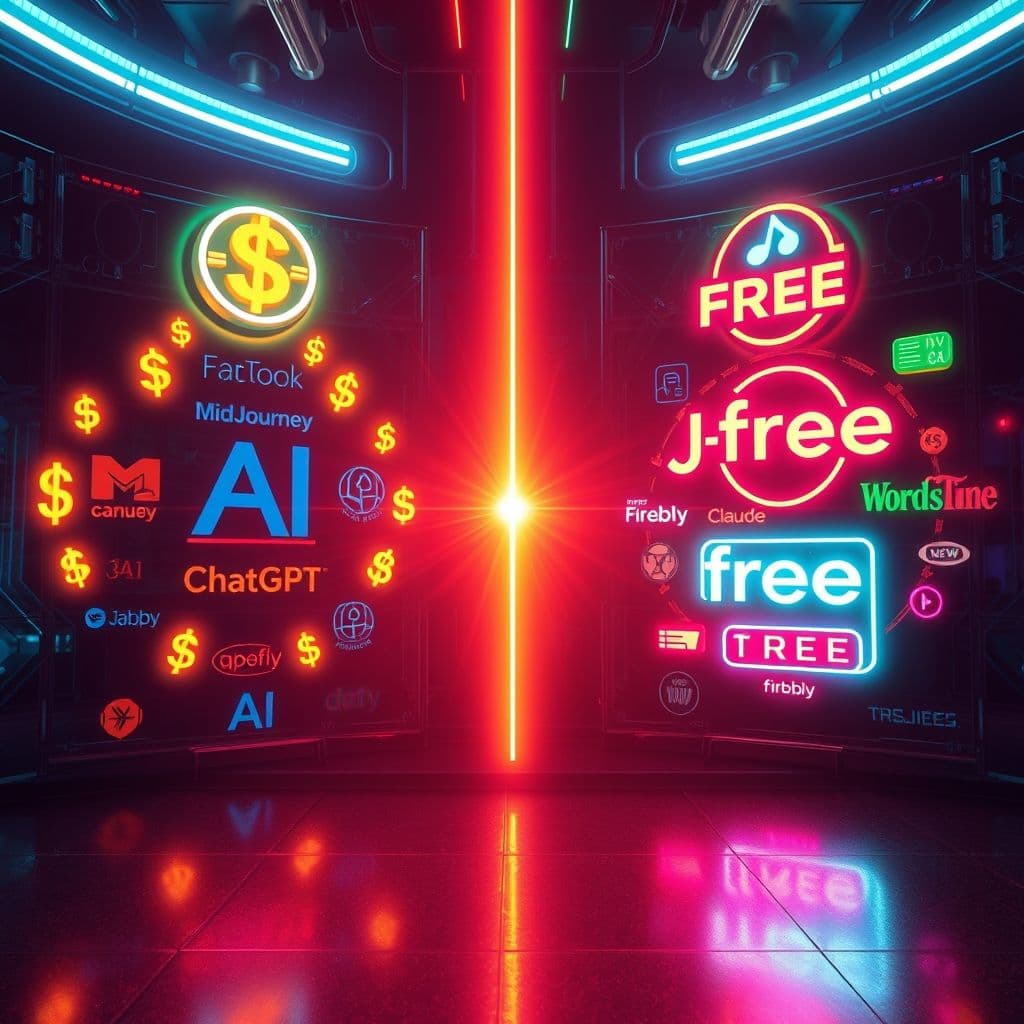 Comparación visual entre herramientas de IA de pago y sus alternativas gratuitas
