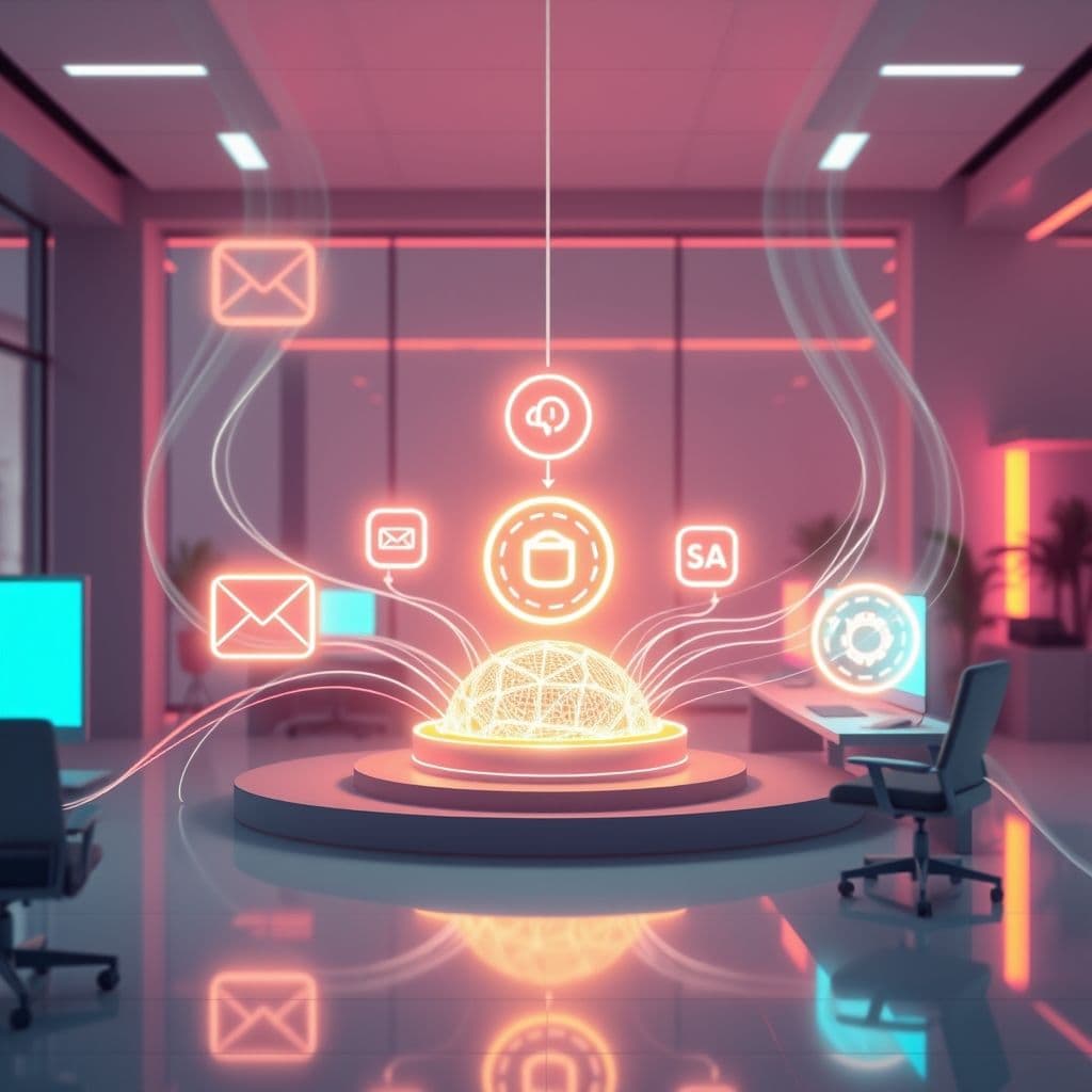 Diagrama visual de automatización con SimStudio AI conectando múltiples aplicaciones