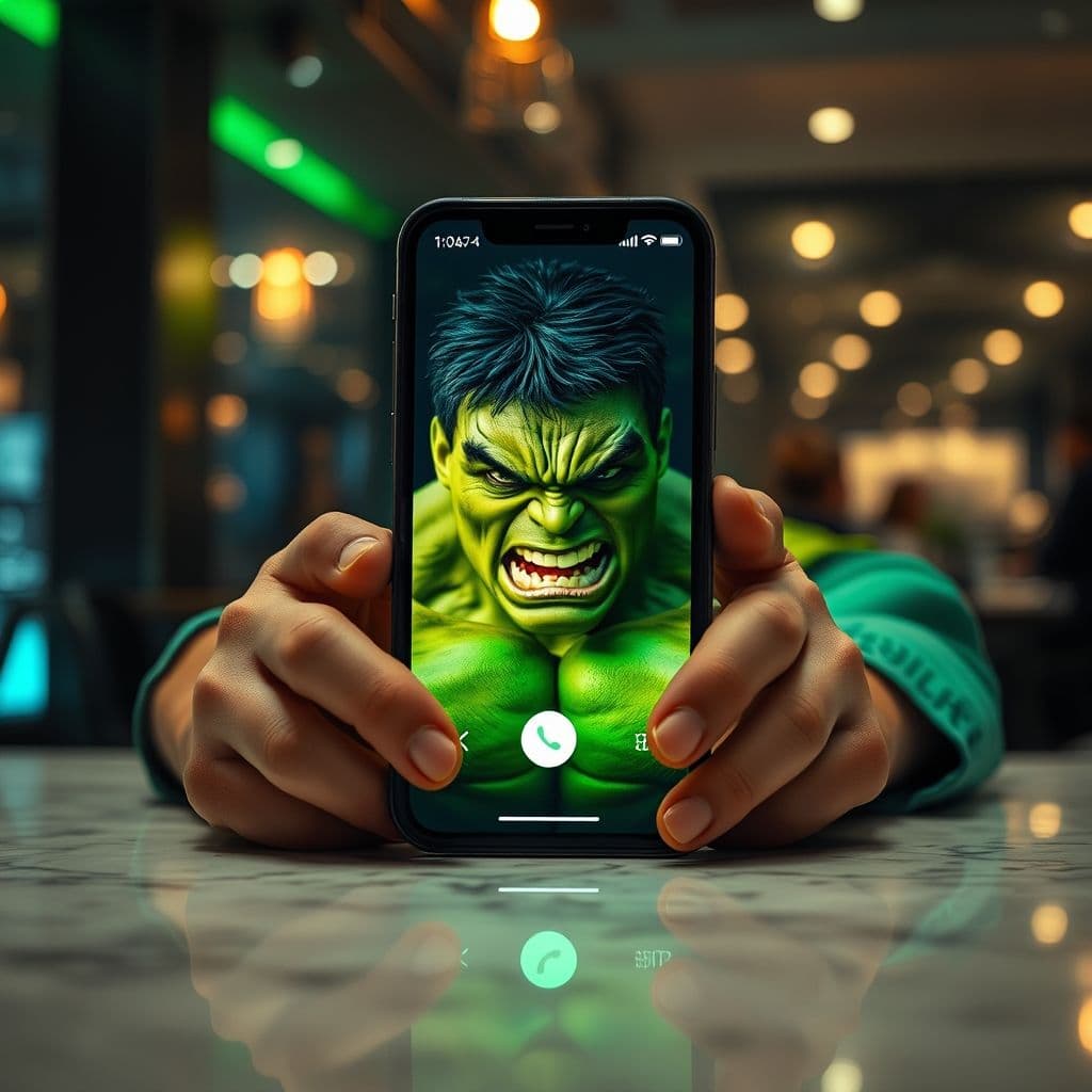 Character.AI app mostrando llamada de voz con Hulk en pantalla móvil