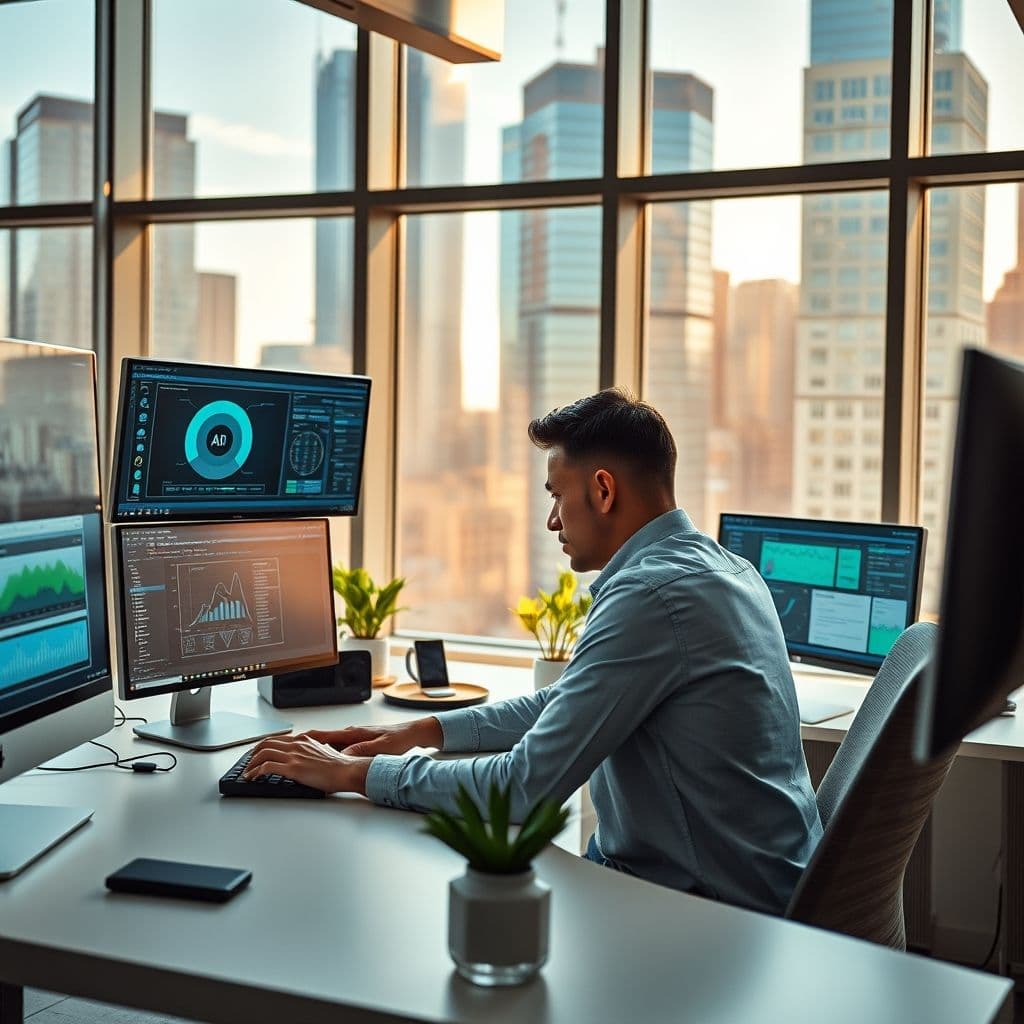 Persona utilizando prompts de IA para automatizar tareas en múltiples pantallas