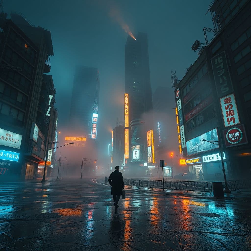 Imagen distópica futurista generada por IA mostrando un mundo post-apocalíptico.